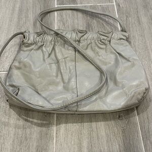 Grey Gathered Leather Clutch / Shoulder Bag